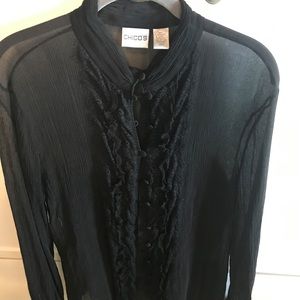 Chico's sheer black long sleeved button blouse